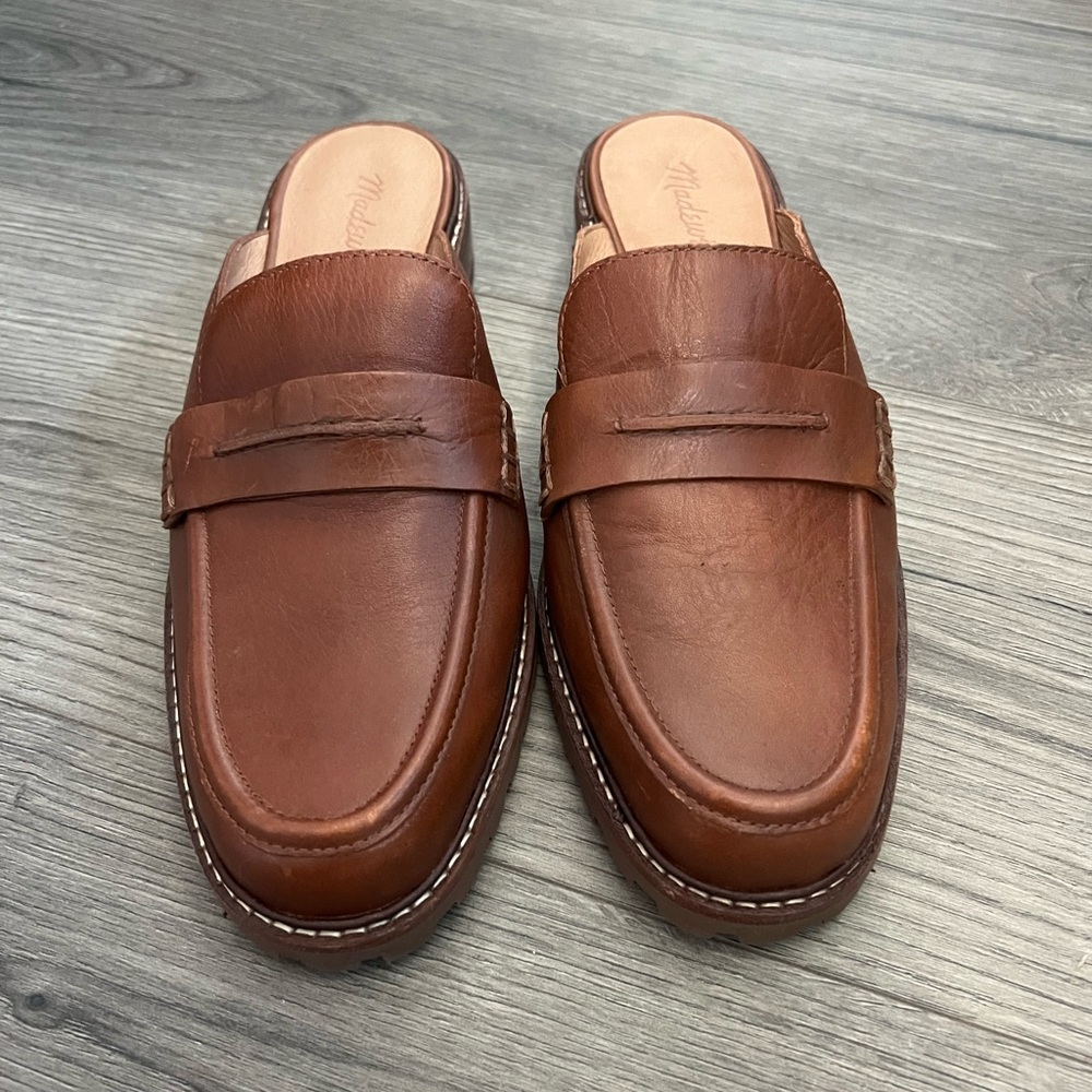 Madewell Brown Leather Slip-On Loafer Mules with lug sole - Picture 3 of 10